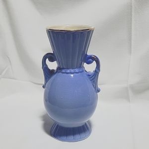 Vintage Royal Copley 6.5 inch Blue Vase with Gold Accents .